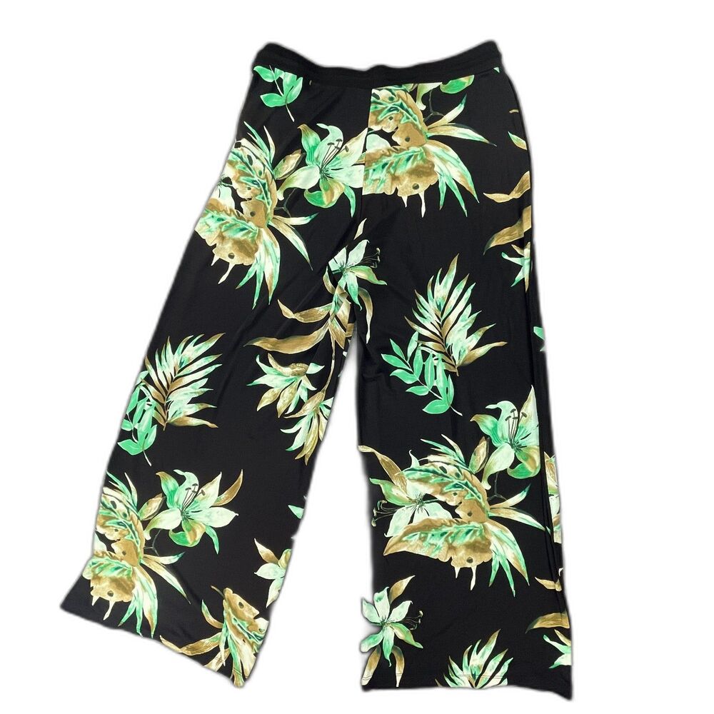 LRL Ralph Lauren Palazzo Pants M Tropical Floral Wide Leg Resort Beach Cruise
